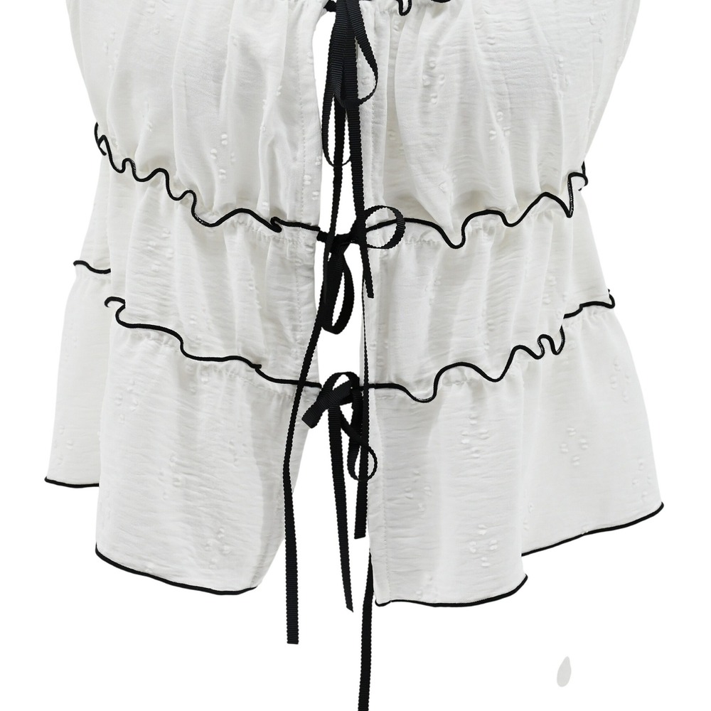 Y2K KIRIOUS Los Angeles White Babydoll Bustier Top Black Lettuce Hem Coquette - Picture 4 of 9